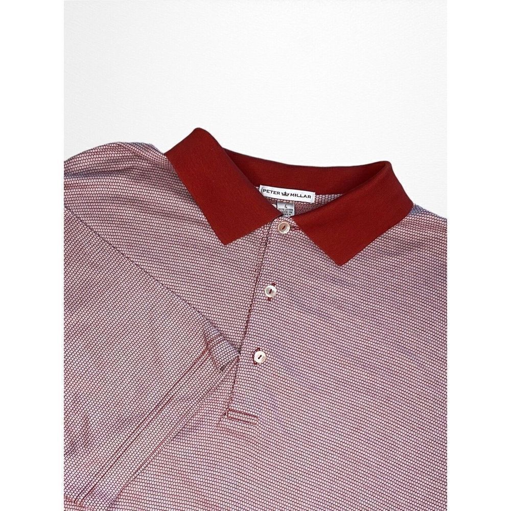 Peter‎ Millar Men's size L Large Polo Shirt Bourbon/Red/Orange Geo print EUC